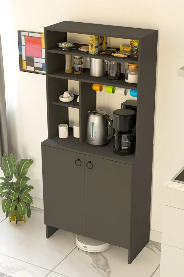 Kahve Köşesi İki Kapaklı Çok Amaçlı Dolap Mutfak Dolabı Erzak Dolabı Kiler Dolabı